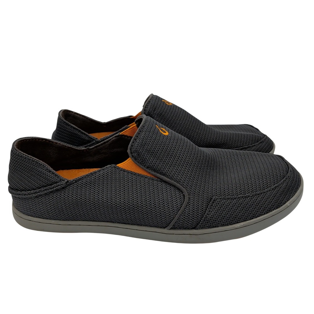 OluKai Nohea Mesh Mens 10.5 Slip On Shoes Dark Shadow Grey Orange 10188-4242
